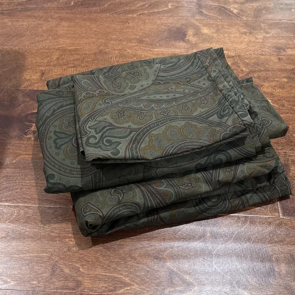 Ralph Lauren Brianna Abstract Paisley Twin Sheet Set Flat Fitted Pillowcase 3 Pc
